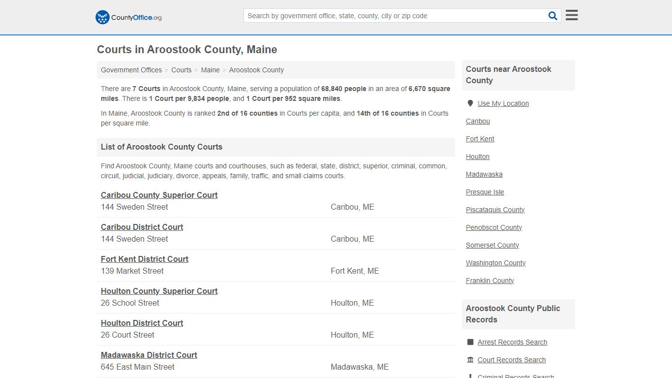 Courts - Aroostook County, ME (Court Records & Calendars)